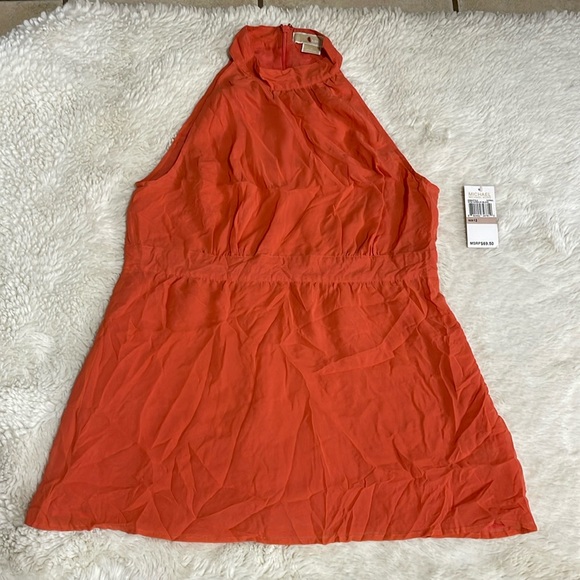 NWT Michael Kors Women's Coral Silk Sleeveless Shirt, Size 12 - Picture 2 of 8